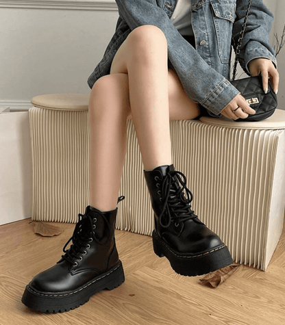 Damen Plateaustiefel Leder Hochzeitsschuhe
