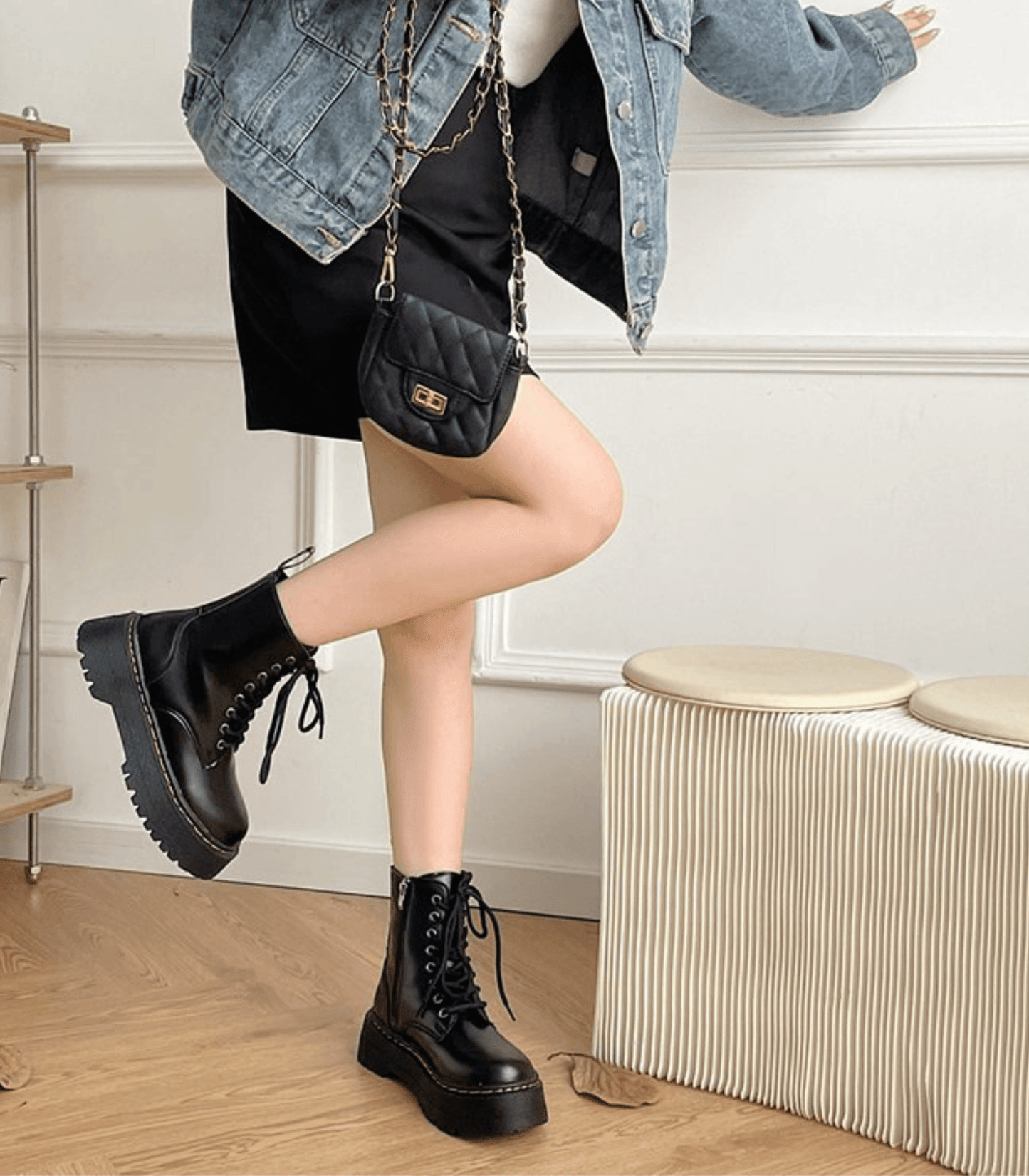 Damen Plateaustiefel Leder Hochzeitsschuhe