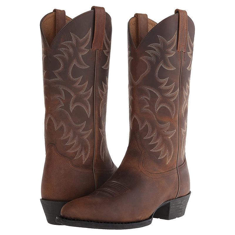 Damen Cowboy Stiefel Nieten Schwarz Leder - Norvielle