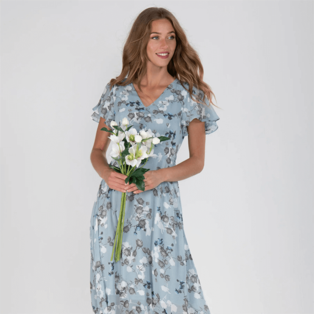 Damen Maxikleid Flatterärmlig Lang Boho Stil