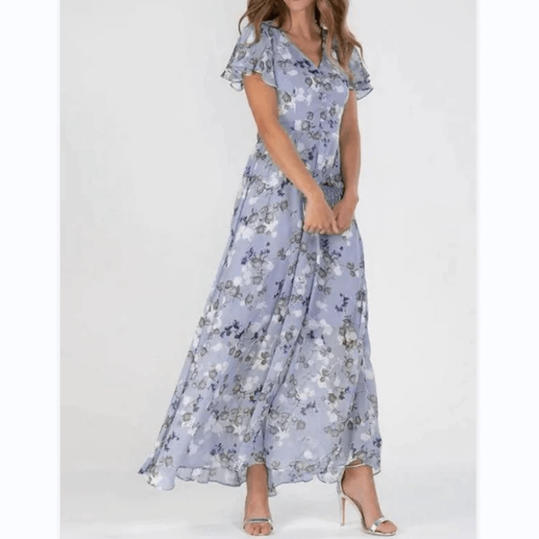 Damen Maxikleid Flatterärmlig Lang Boho Stil