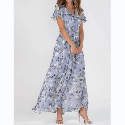 Damen Maxikleid Flatterärmlig Lang Boho Stil