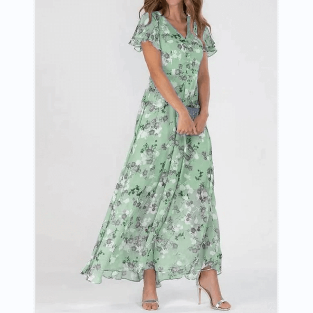 Damen Maxikleid Flatterärmlig Lang Boho Stil