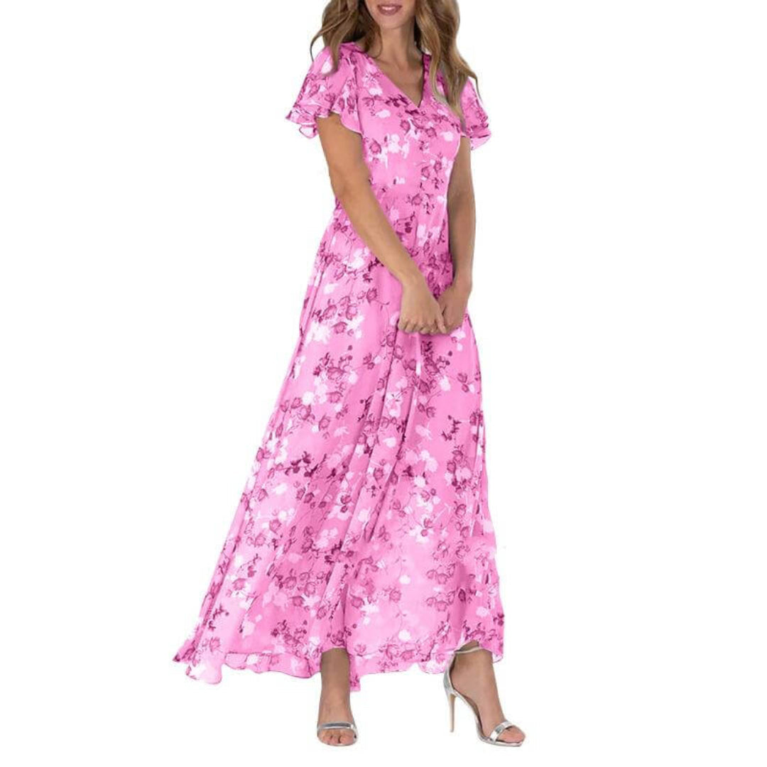 Damen Maxikleid Flatterärmlig Lang Boho Stil