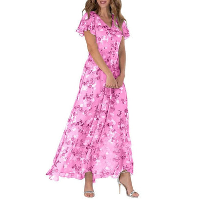 Damen Maxikleid Flatterärmlig Lang Boho Stil