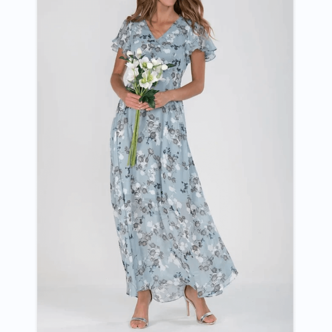 Damen Maxikleid Flatterärmlig Lang Boho Stil