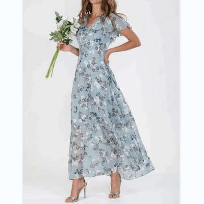 Damen Maxikleid Flatterärmlig Lang Boho Stil