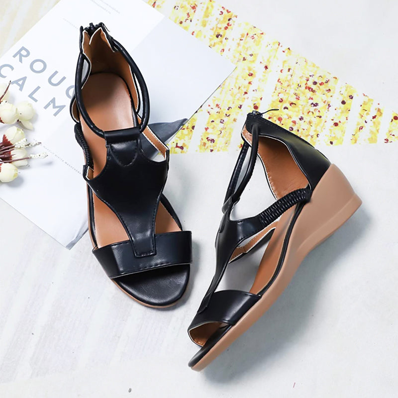 Damen Orthopädische Sandalen Leder Komfortabsatz - Norvielle