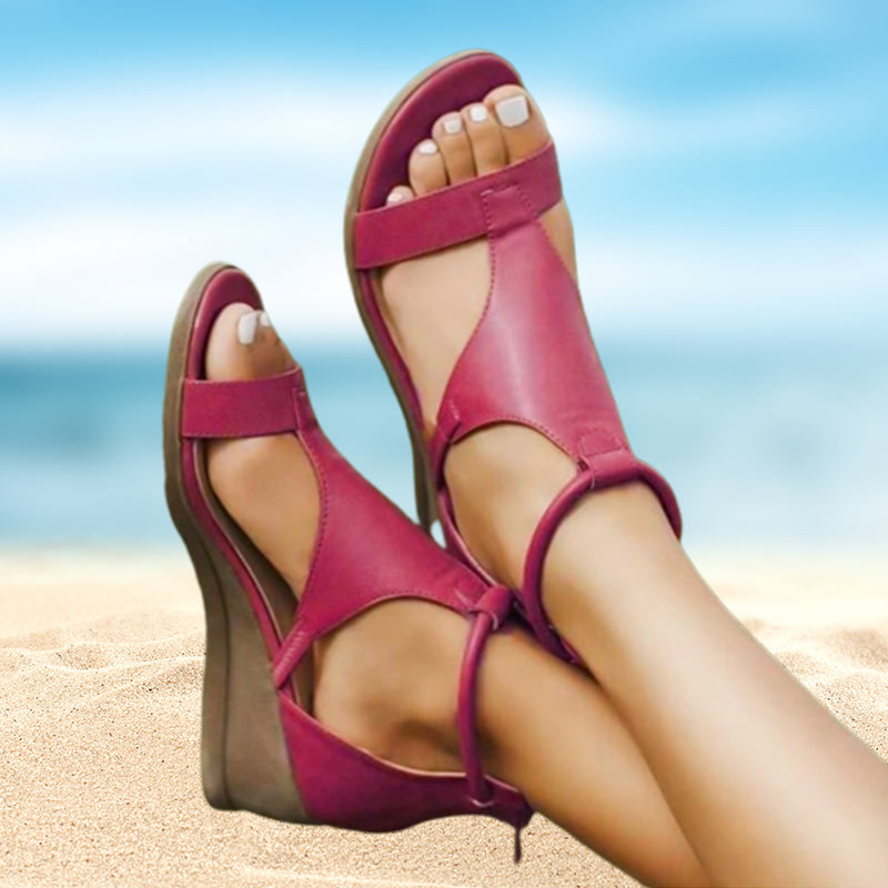 Damen Orthopädische Sandalen Leder Komfortabsatz