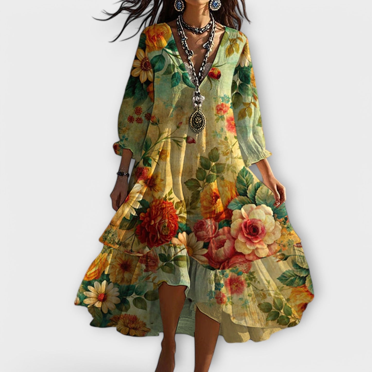 Damen Boho Sommerkleid V-Ausschnitt Vintage Stil - Norvielle