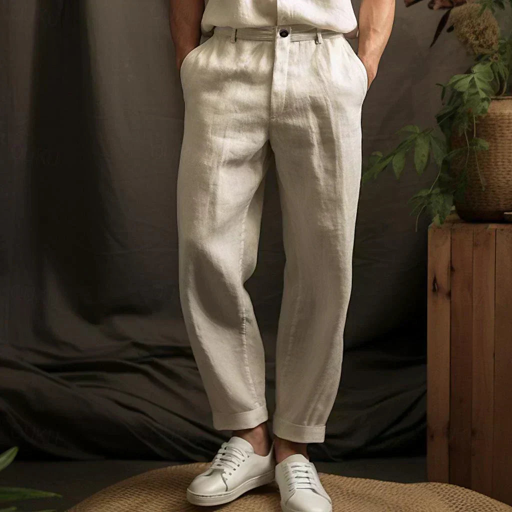 Herren Leinenhose Locker Passform Beige Sommer - Norvielle