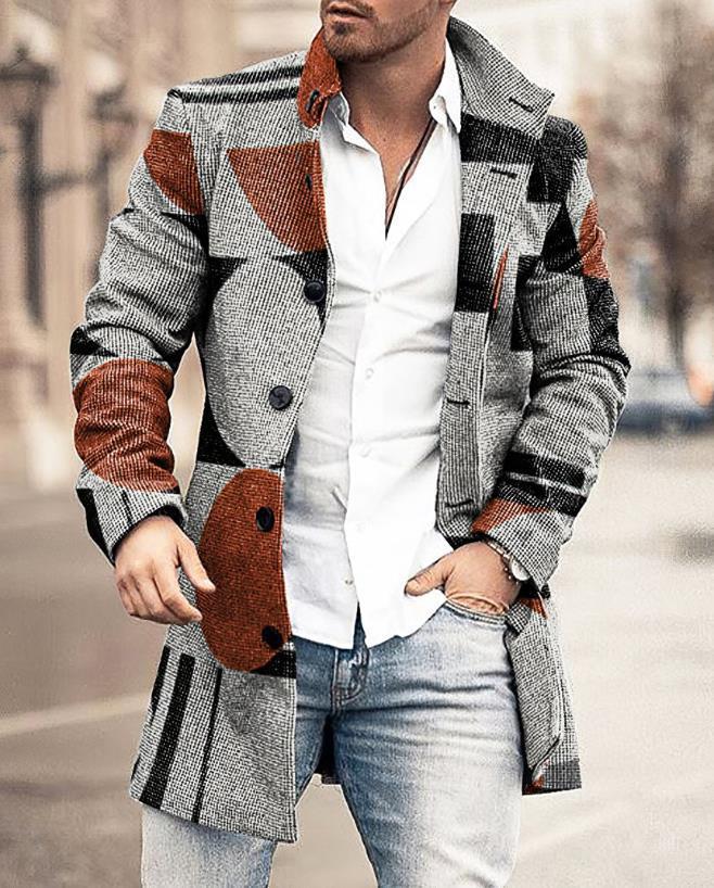 Herren Mantel Kariert Modern Stylisch