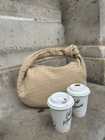 Geflochtene Damenhandtasche Hobo mit Knoten-Design Elegant Braun
