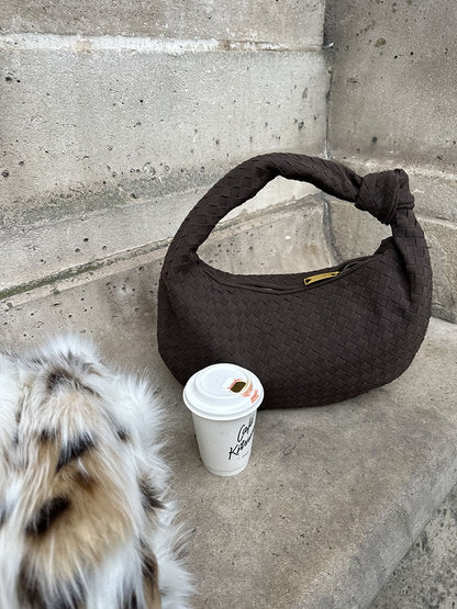 Geflochtene Damenhandtasche Hobo mit Knoten-Design Elegant Braun