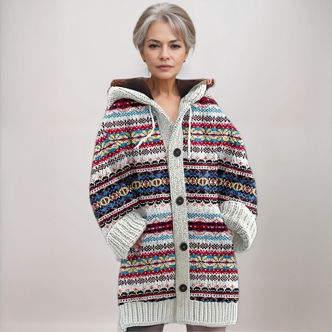 Damen Kapuzenstrickjacke Fair Isle Warm - Norvielle