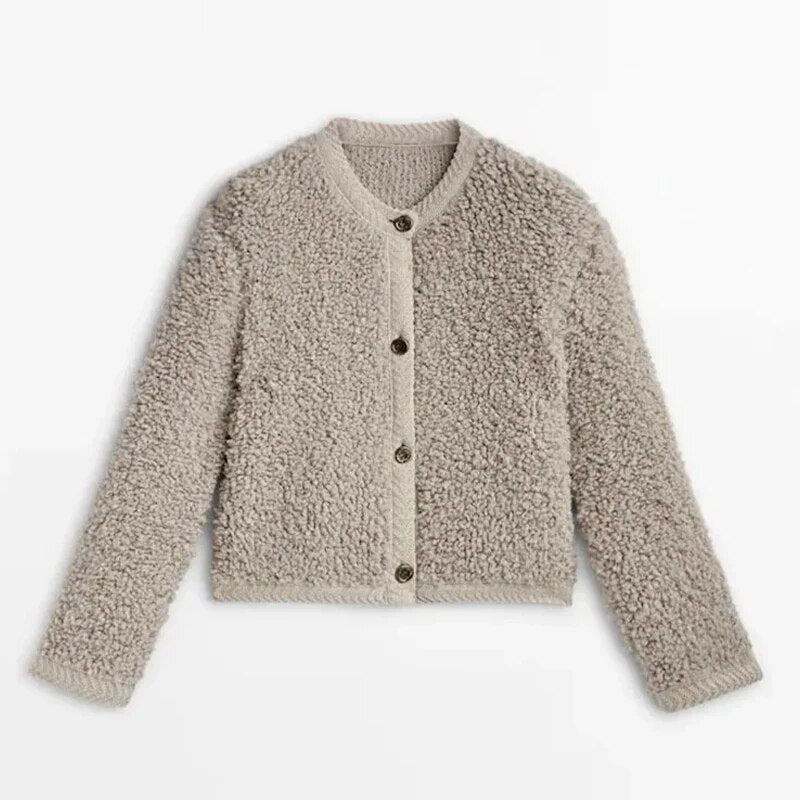 Damen Teddyjacke Weich Knöpfe Strickcardigan