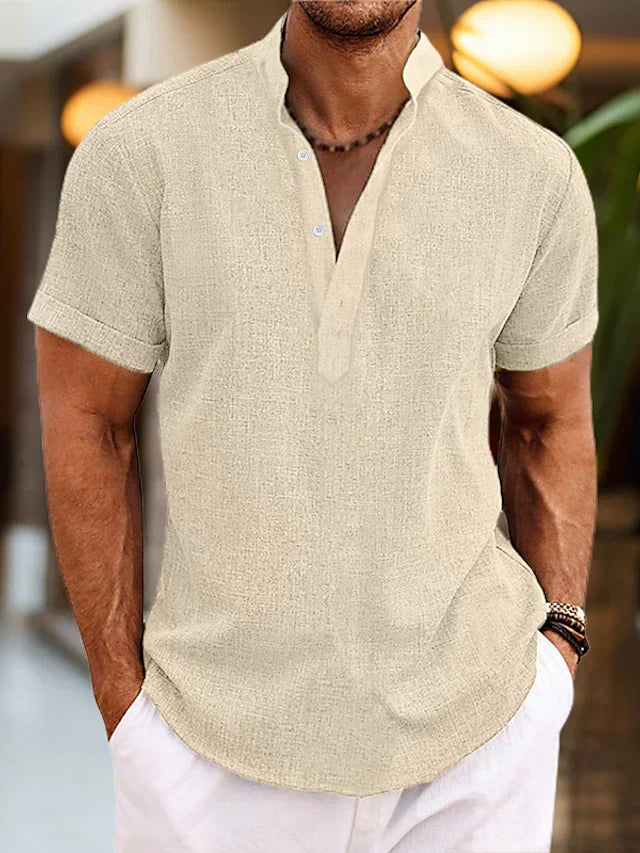Herren Kurzarmshirt Casual Henley aus Baumwolle