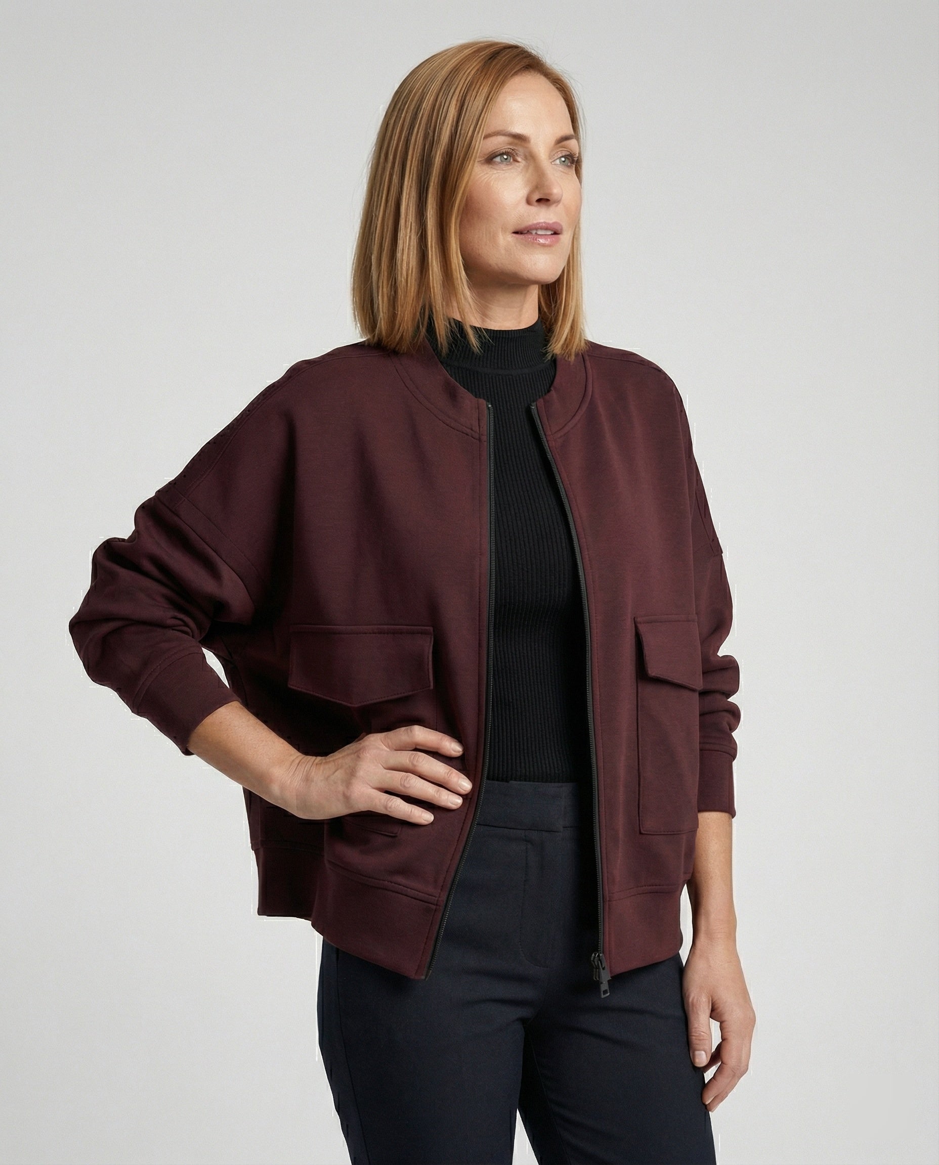 Damen Bomberjacke Modern Vieltaschen Schwarz - Norvielle