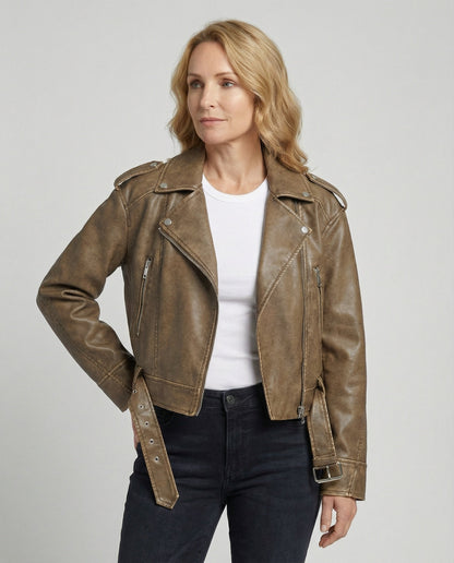 Damen Bikerjacke Lederlook