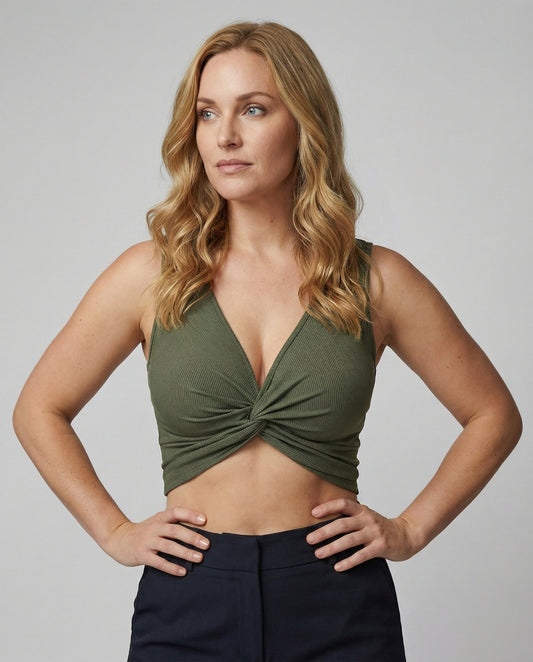 Damen Knötchen-Oberteil V-Ausschnitt Elegant Crop- - Norvielle