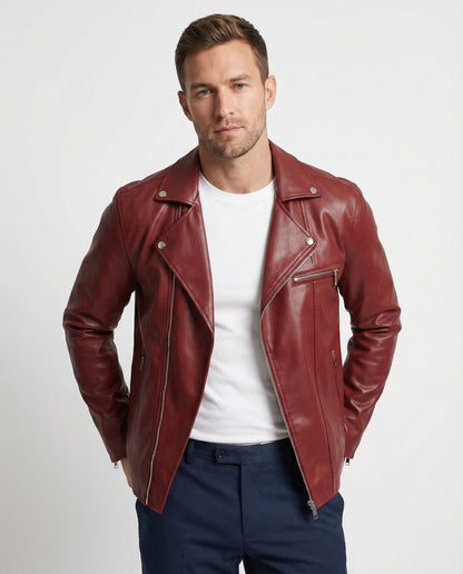 Lederjacke Herren Biker Style Schwarz Mit Nieten - Norvielle