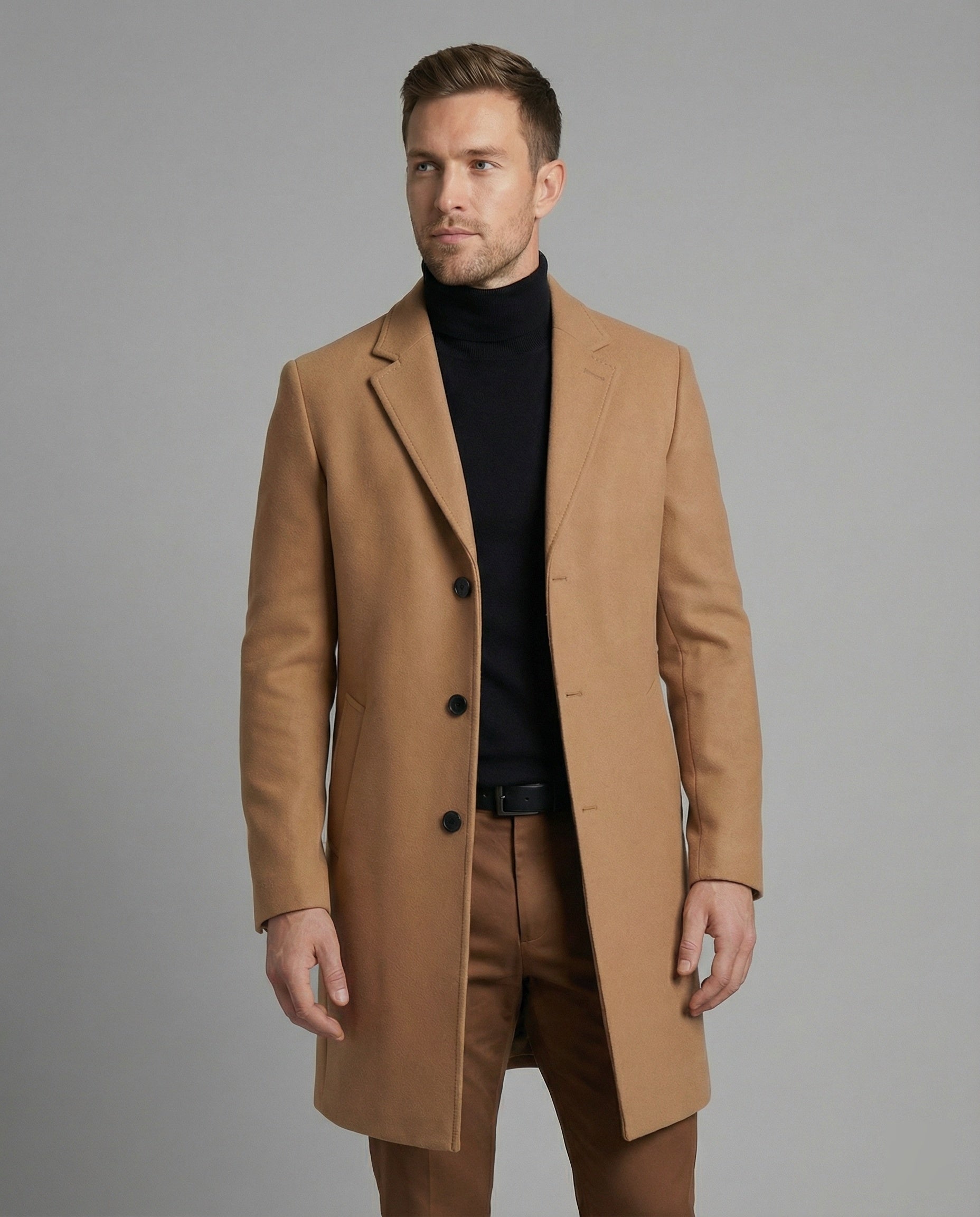 Herren Trenchcoat Lang Wollbezogen Elegant - Norvielle