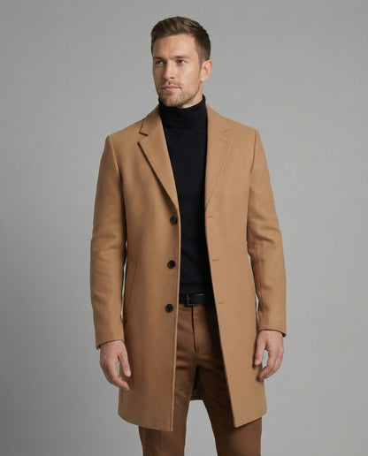 Herren Trenchcoat Lang Wollbezogen Elegant - Norvielle