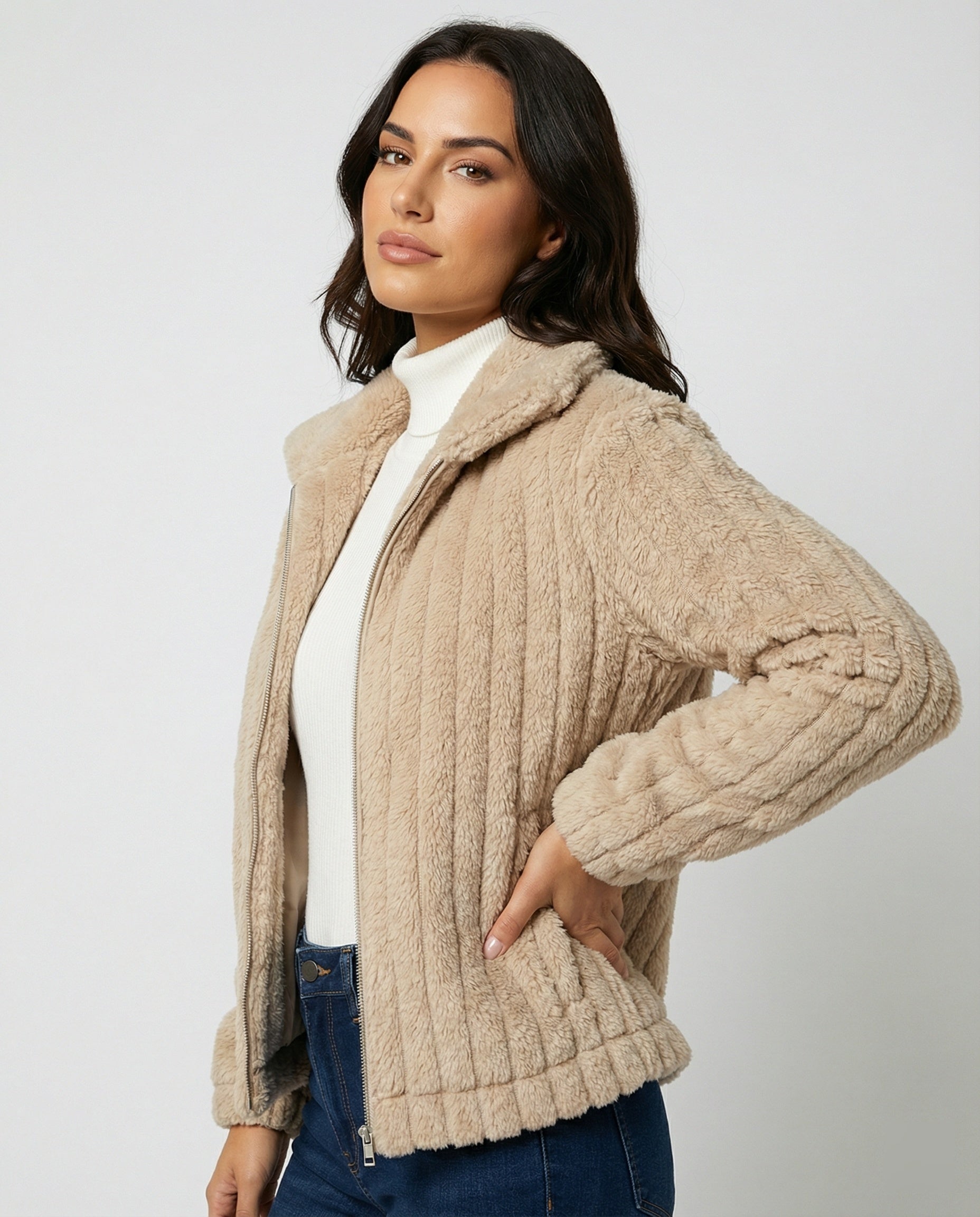 Damen Teddyjacke Stilvoll Mit Kragen Modern - Norvielle