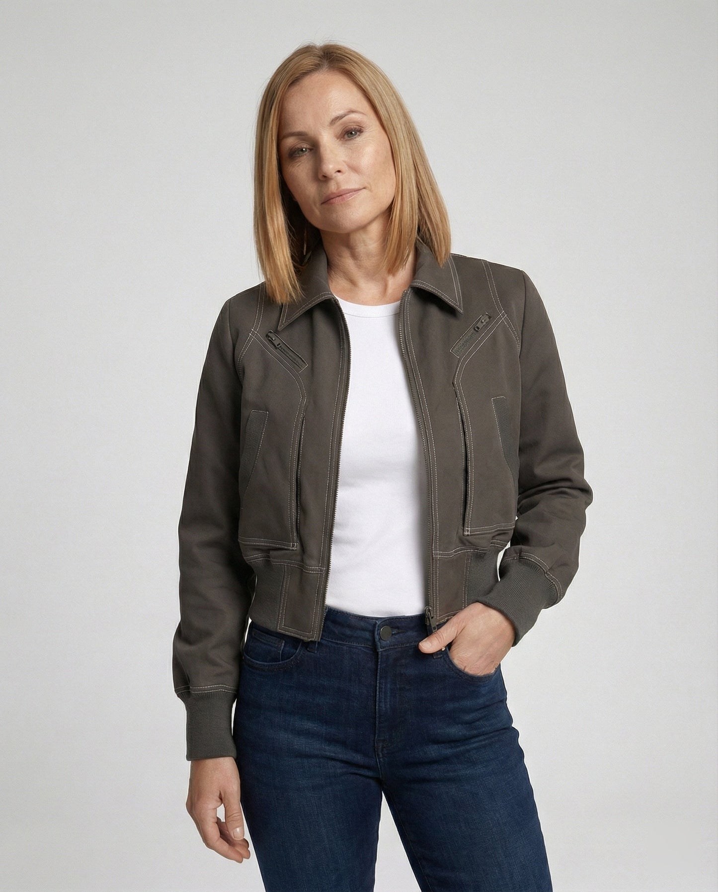 Damen Lederjacke Kurz Reißverschluss Modern