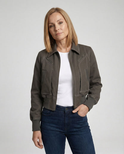 Damen Lederjacke Kurz Reißverschluss Modern