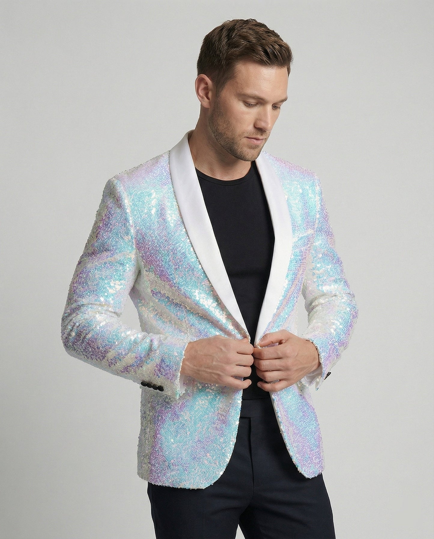 Herren Blazer Pailletten Schwarz Glamour - Norvielle