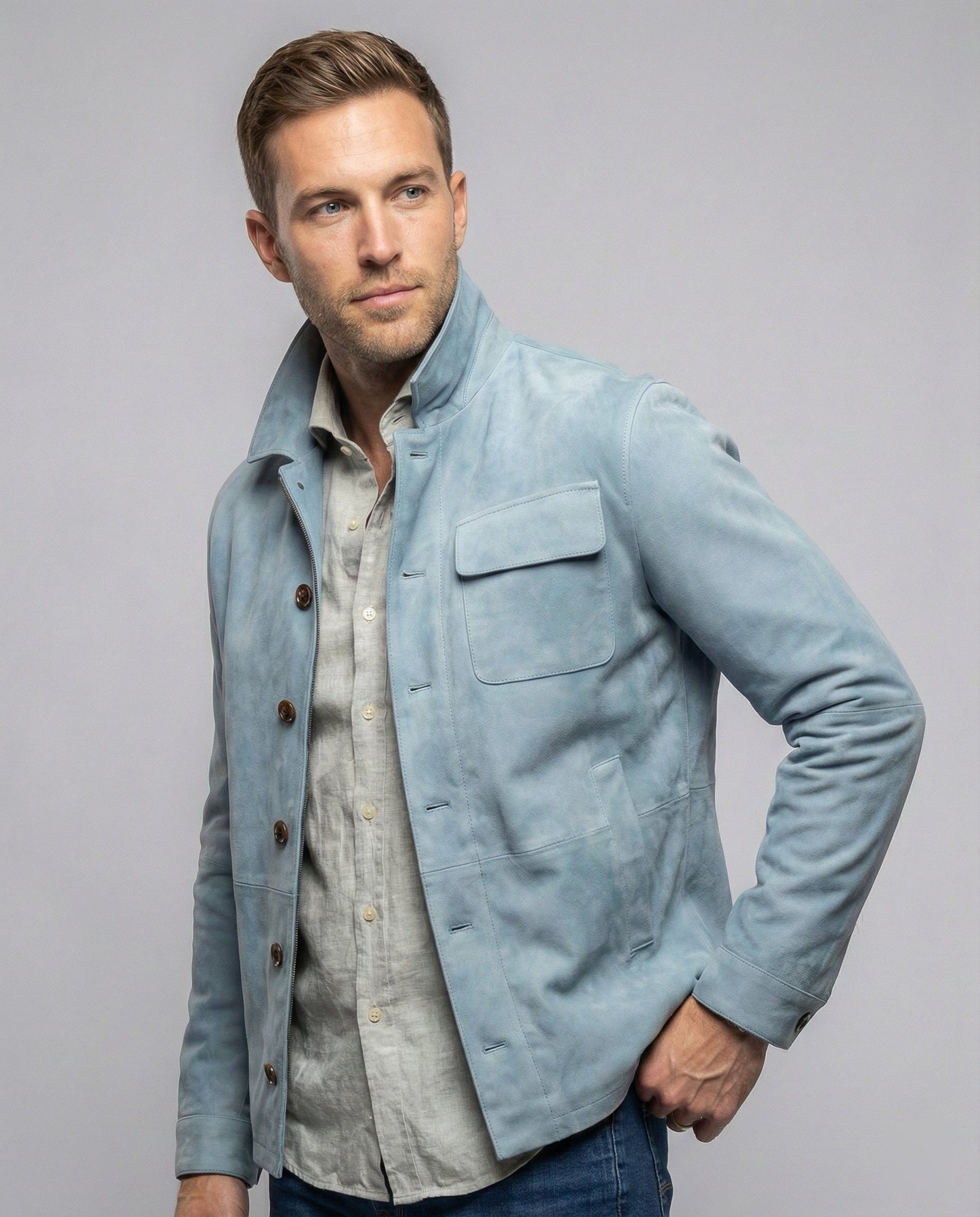 Herren Lederjacke Wildleder Bikerjacke Mit Kragen - Norvielle