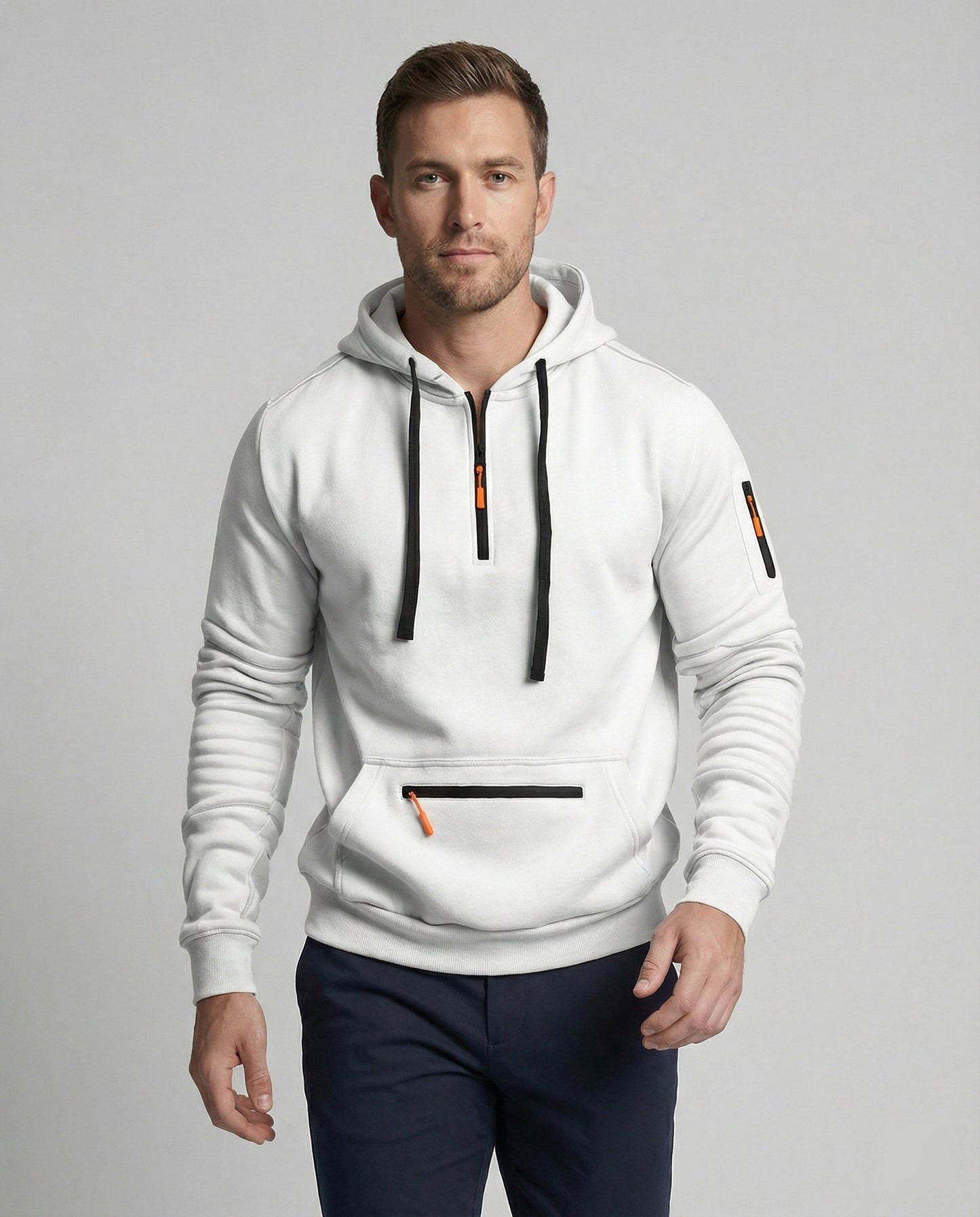 Herren Hoodie Sportlich Reißverschluss Taschen Schwarz - Norvielle