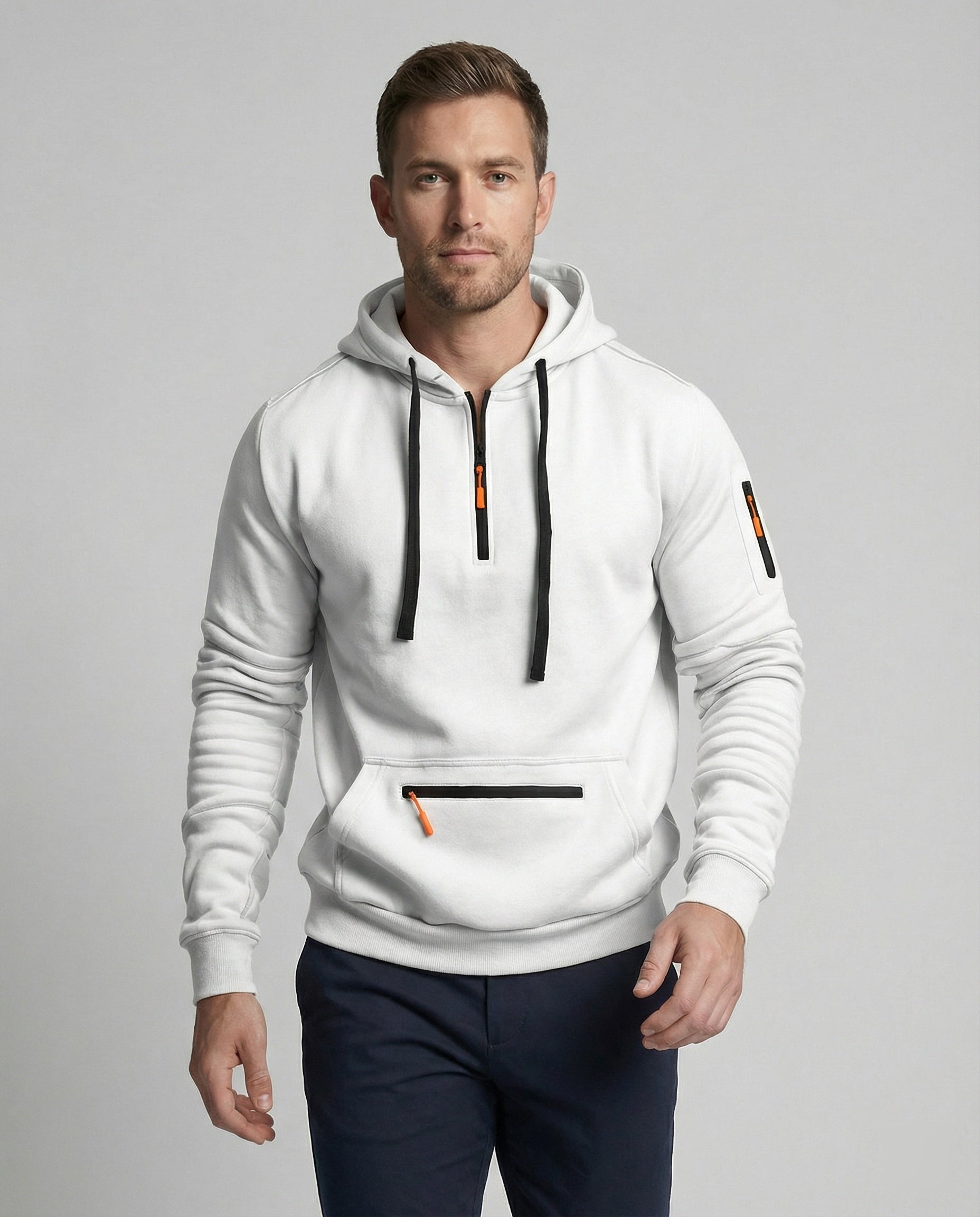 Herren Hoodie Sportlich Reißverschluss Taschen Schwarz - Norvielle