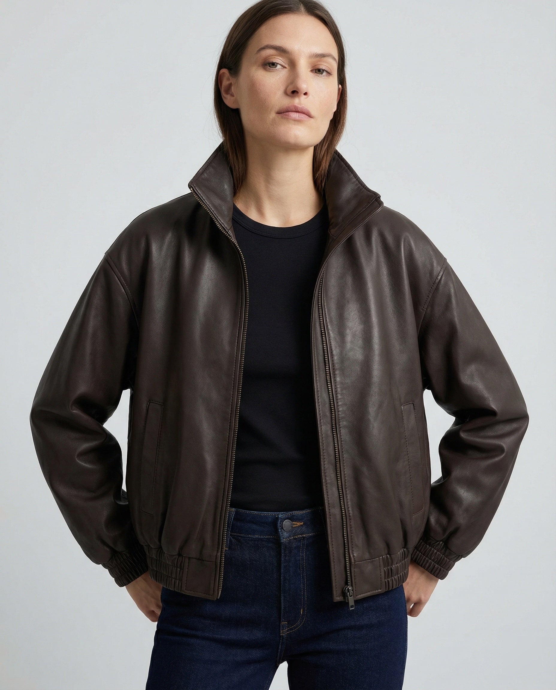 Damen Lederjacke Bikerstil Schwarz PU-Leder - Norvielle