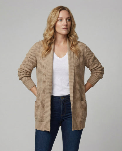 Weiche Strickjacke Lange Ärmel Offen Vorne Mit Taschen
