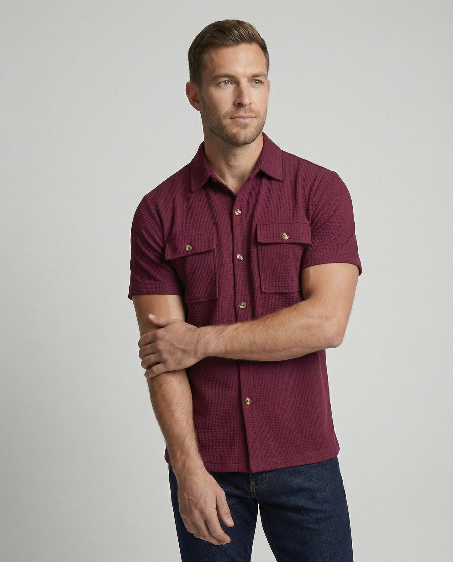 Herren Kurzarmhemd Strukturstoff Modern