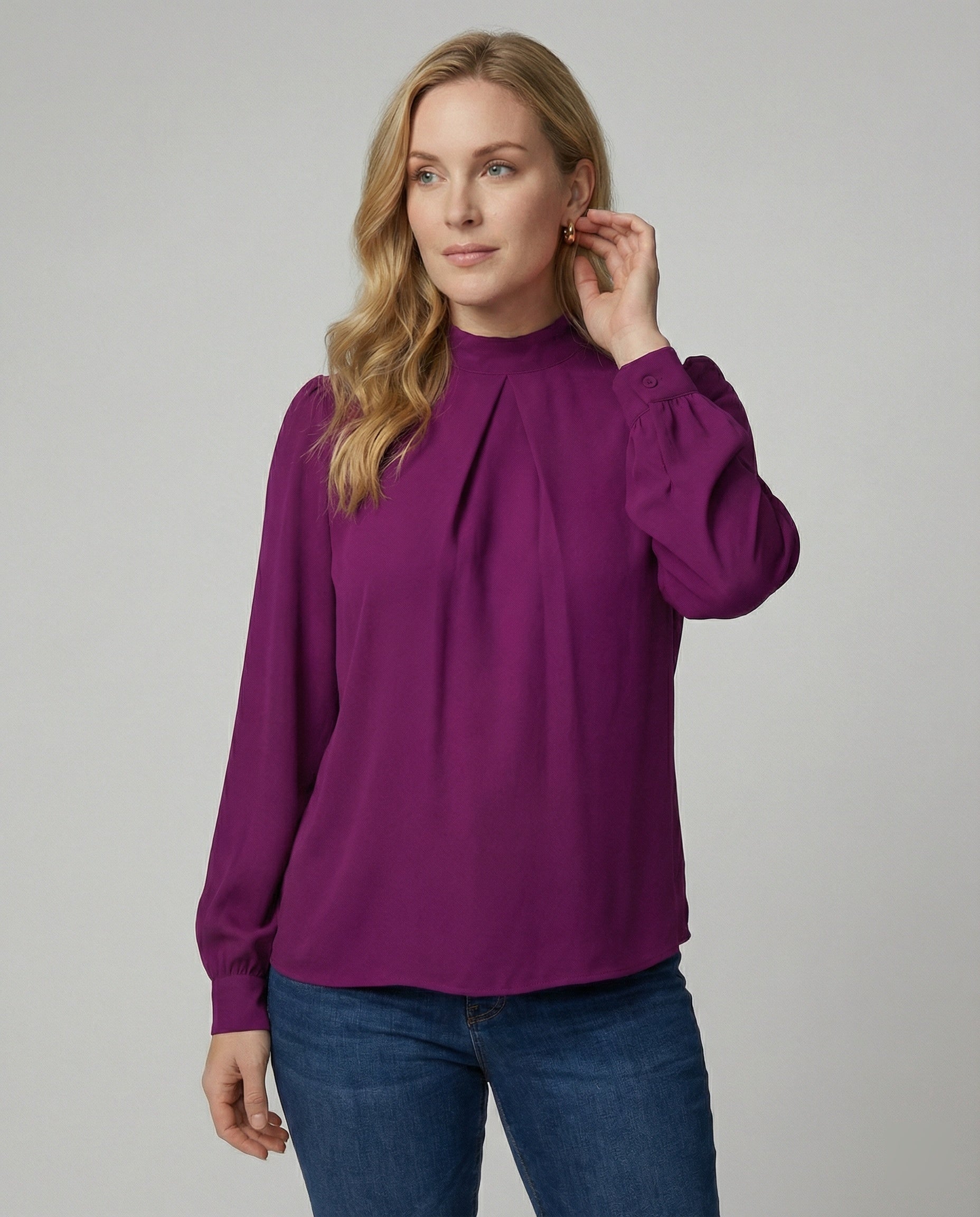Damen Elegante Stehkragenbluse aus Spitze Weiße Spitze - Norvielle