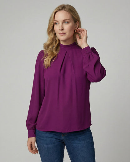 Damen Elegante Stehkragenbluse aus Spitze Weiße Spitze - Norvielle