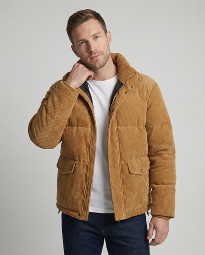Herren Steppjacke Warm Cord Winterjacke Braun