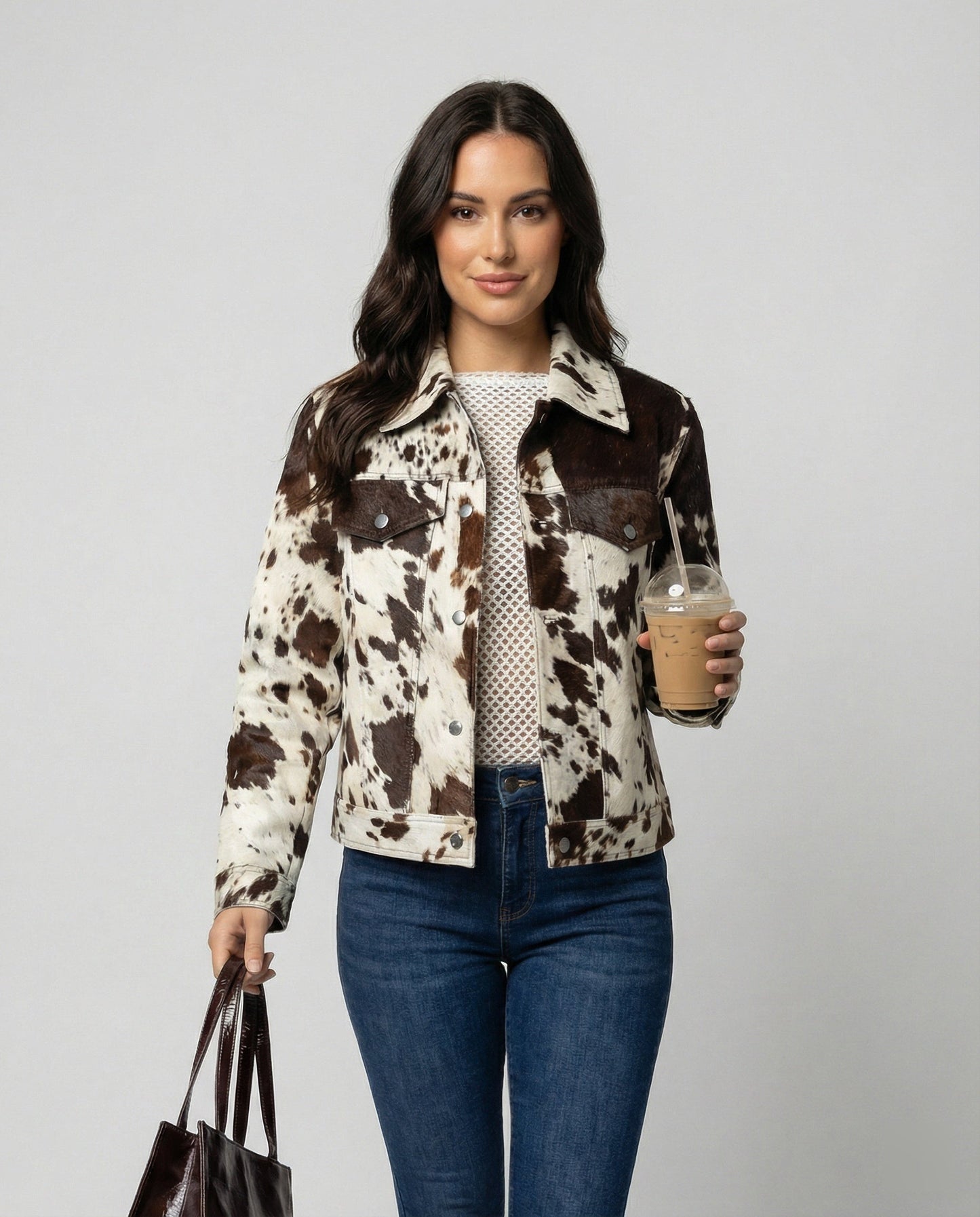 Damen Lederjacke Wildleder Tierprint