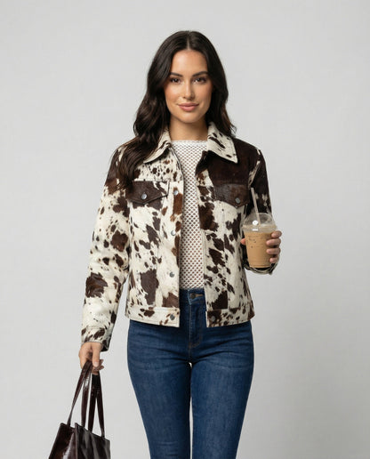 Damen Lederjacke Wildleder Tierprint