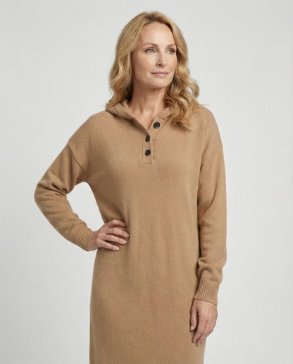 Damen Hoodie-Kleid Weiches Kapuzenkleid mit Knöpfen Schwarz - Norvielle
