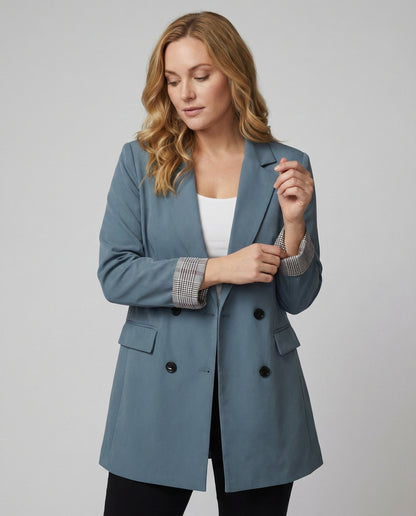 Damen Doppelreihenblazer Modern Kontrastärmel Schwarz - Norvielle