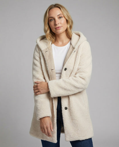 Teddy-Mantel Damen Oversized Mittellang Kapuze