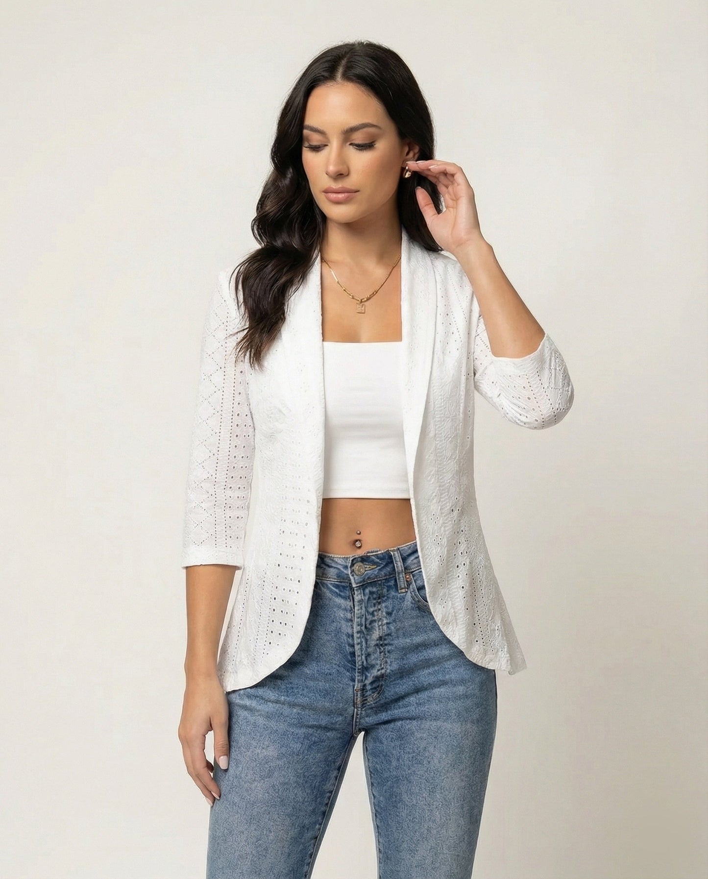 Damen Blazerjacke Tailliert Lochmuster Schwarz - Norvielle