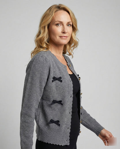 Damen Cardigan Nierenknöpfe Modern Schwarz - Norvielle