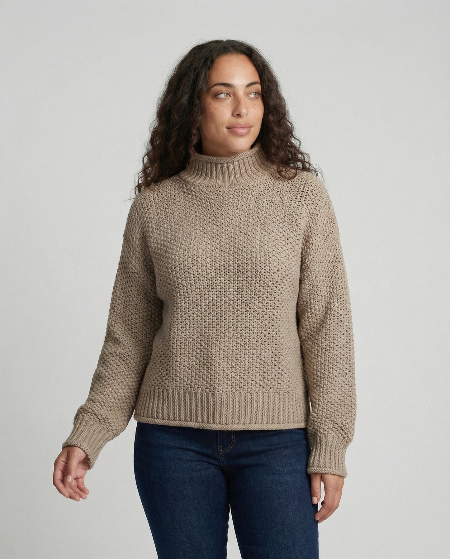 Damen Strickpullover Kuschelig Weite Ärmel Hochkragen