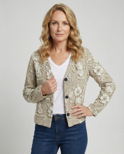 Damen Cardigan Spitze Knopfverschluss Romantisch Beige - Norvielle