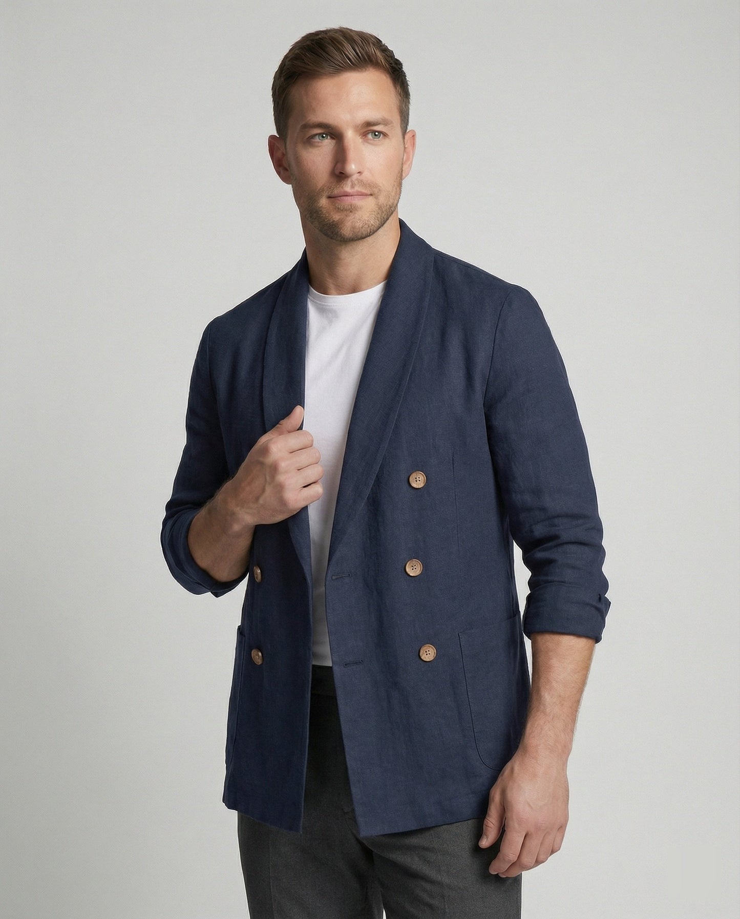 Herren Leinenjacke Leicht Doppelknopf Sommerjacke - Norvielle